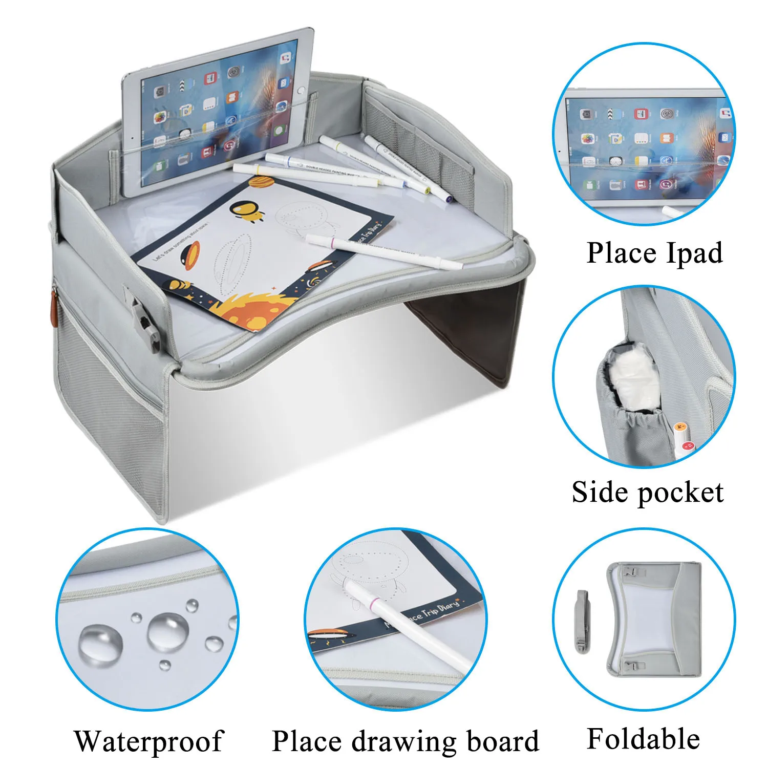 Custom Logo Popular Toddler Car Organizer Seat Eating Snack And Play Tray Children Writing Table Dry Erase Kids Travel Tray