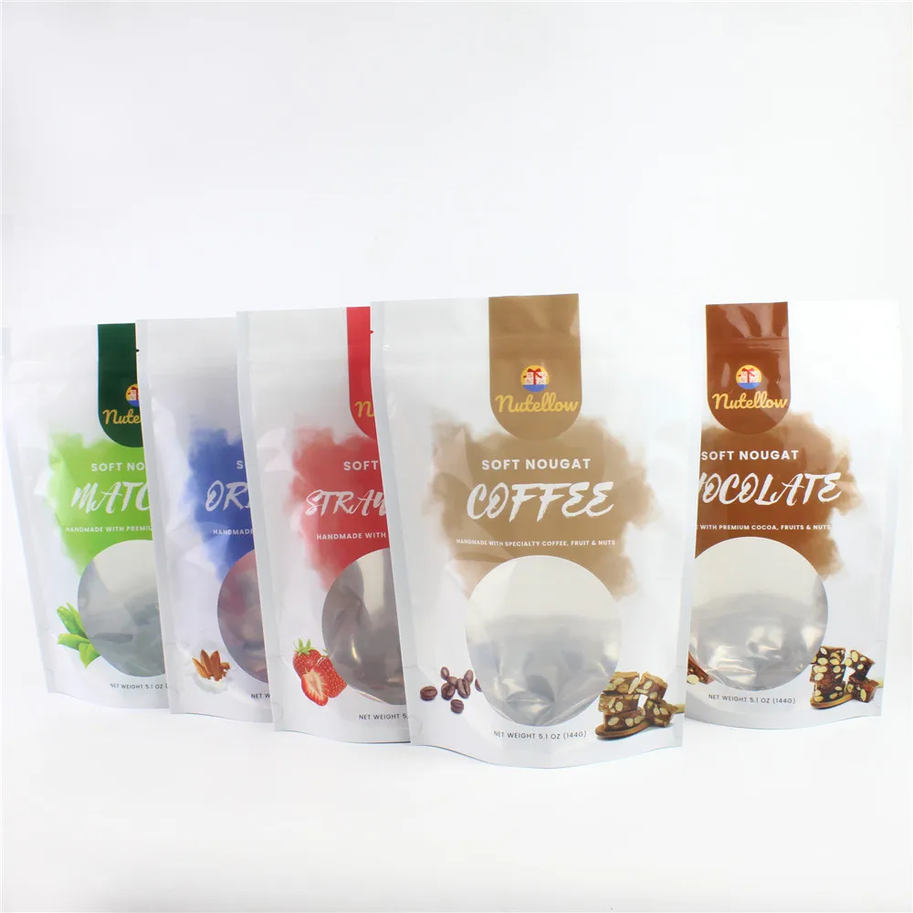 Custom printed moisture proof snack bags resealable stand up zipper bag with clear window