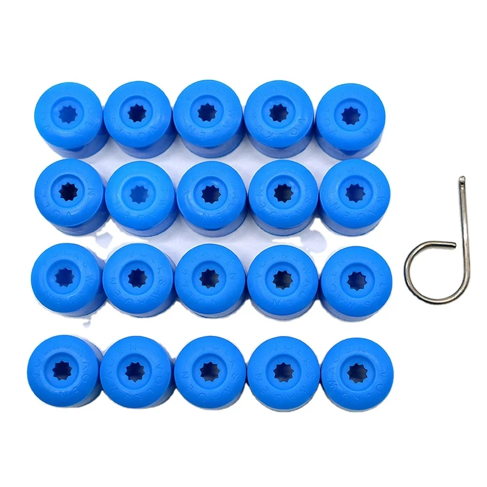 Blue Abs plastic 17mm Round Wheel Lock Lug Bolt Nut Cover Cap 20 pcs