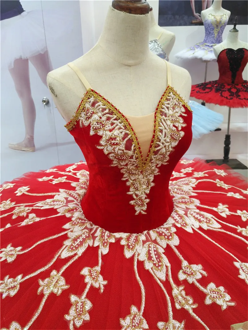 Professional High Quality Ballet Dance Competition Performance Wear Women Adult Red Tutu Costumes