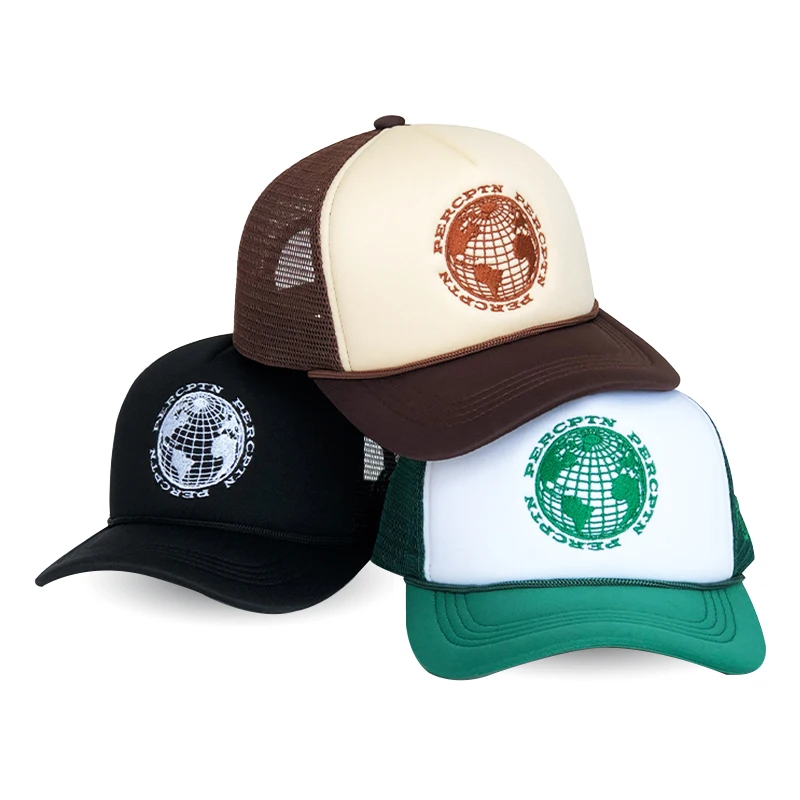 high quality embroidery custom printed logo sports 3D puff foam printing 5panel mesh foam trucker truckers hat cap hats caps