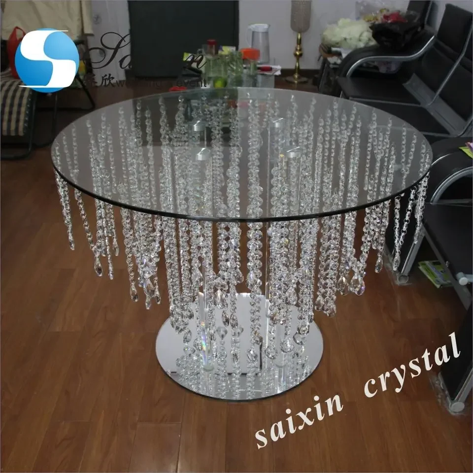 Factory Sale Wedding Luxury Cake Table Glass Centerpiece Mirror Hanging Crystal Wedding Cake Table