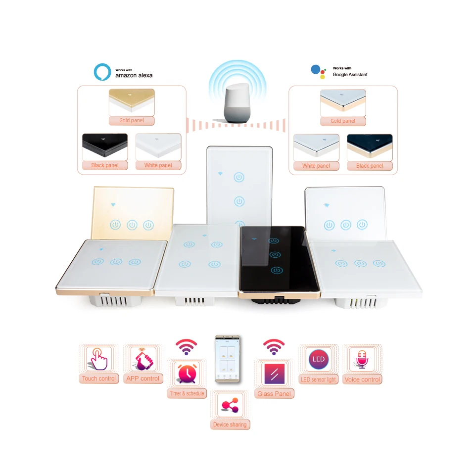 Oem Factory US/EU wifi Light Switch  Waterproof Touch Switch  Smart Switch Wall Smart Home System Automation