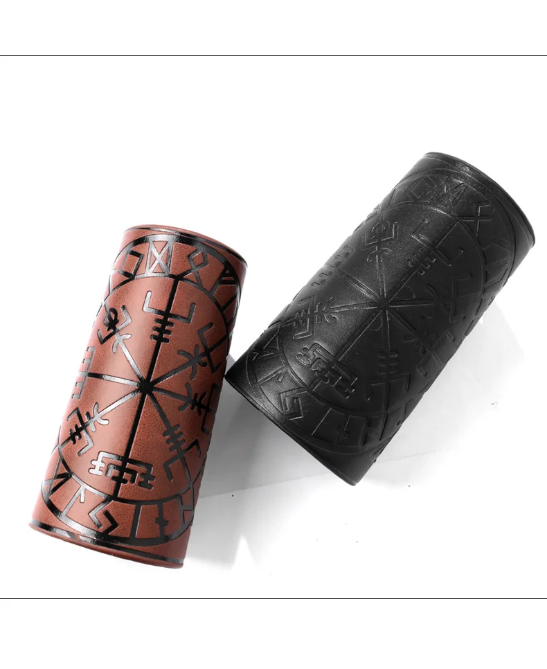 Viking Compass Embossed Jormungandr Leather Arm Armor, Viking Arm Gauntlet Bracer
