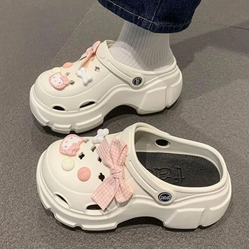 2024 Women Summer Outdoor Garden Shoes Removable Color Contrast Lining Beach Clogs Thick Soled Sandals Slippers EVA Round