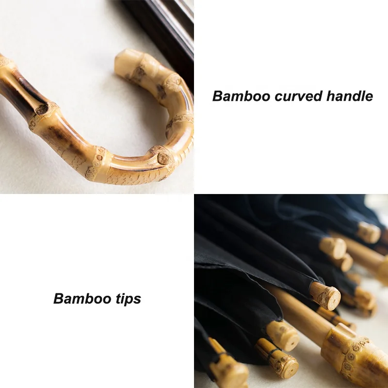 London UK Gentleman Handmade Natural Straight Stick Bamboo Umbrella with J Curved Handle