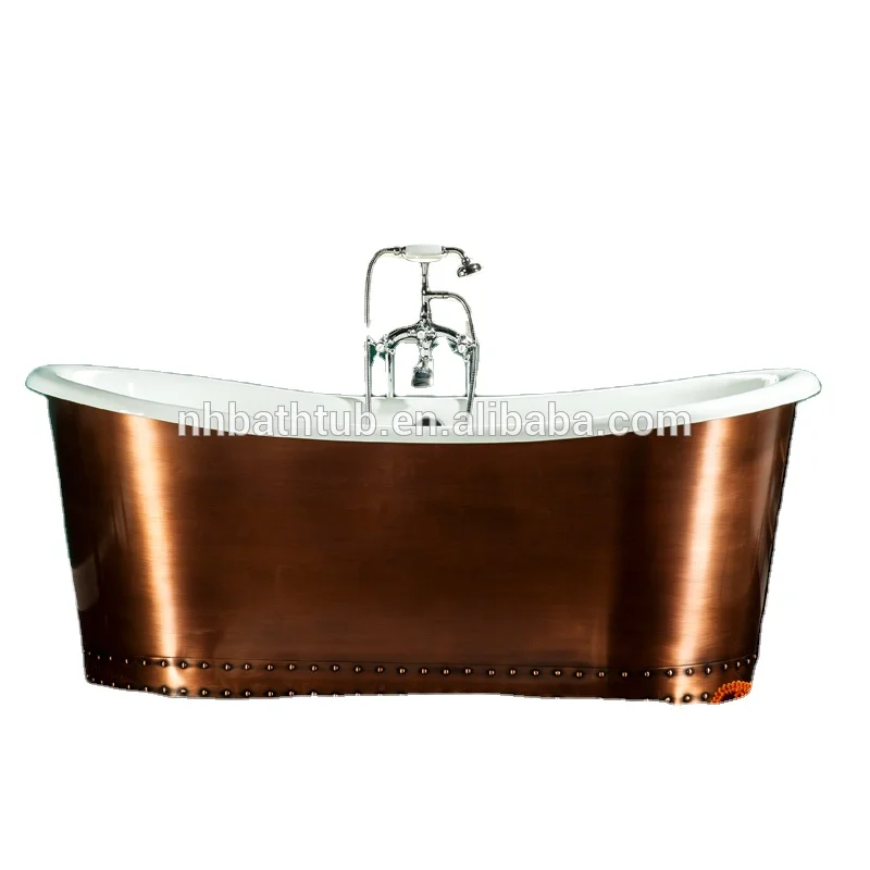 
Antique Luxury Metal Copper Brass Freestanding Bathtub Round Solid Cast Iron Bathtub 