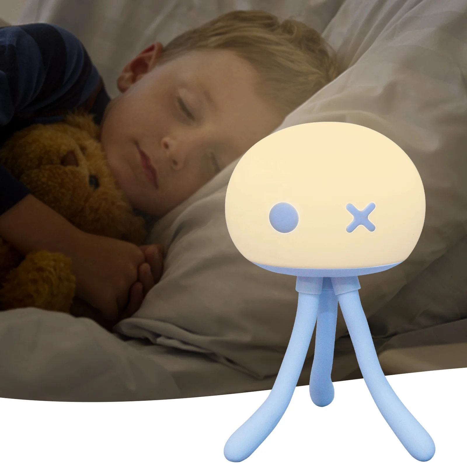 Biumart LED Rechargeable Jellyfish Night Light Living Room Bedroom Bedside Silicone Touch Night Light