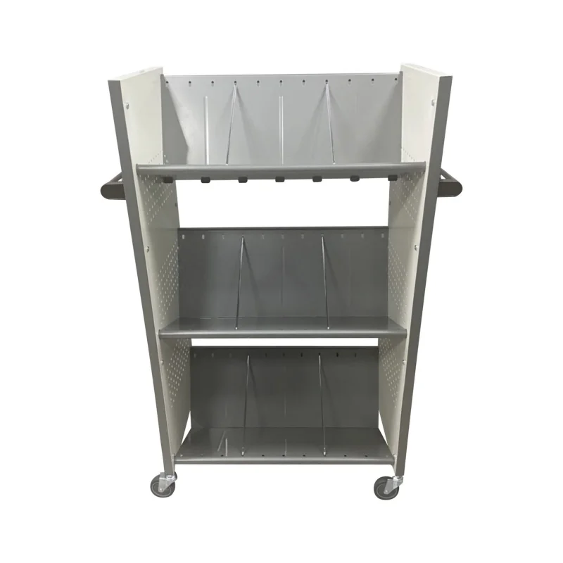 High Quality School Library Furniture Double 3 Layers Moving Trolley  Mobile Steel Book Cart Shelf