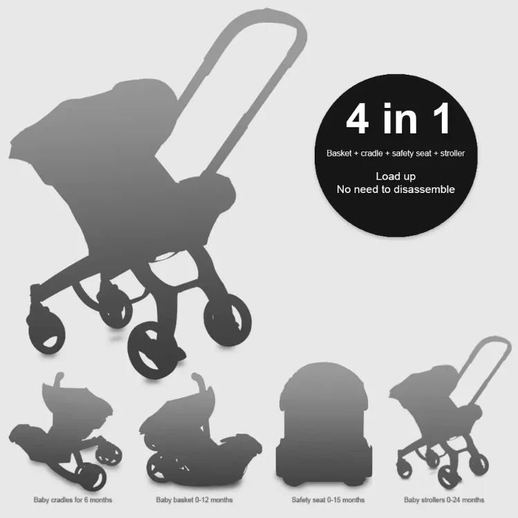 4 in 1 Customizable Baby Strollers with Car Seat Folding Organizer Twin Wheel Parts Portable Troller-for Triplets
