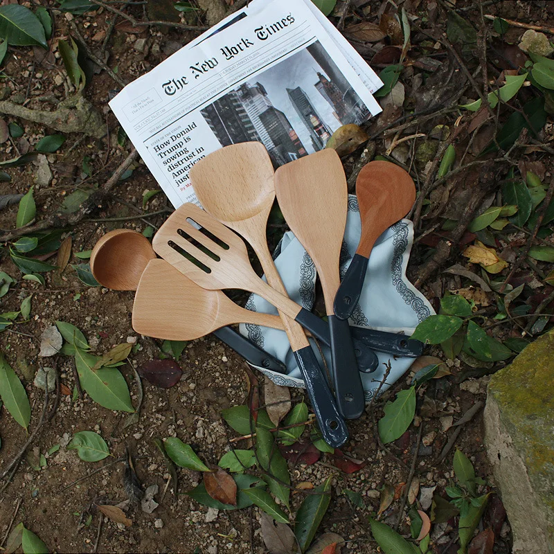 Beechwood  Cooking Tools Nonstick Spatula and Spoons Set Wooden Utensils Set