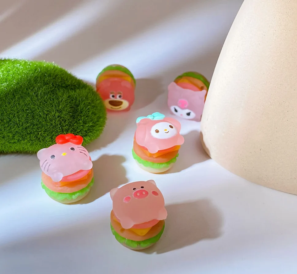 Mini cartoon luminous HamBurger resin accessories Tiktok Live burst products Cream glue phone case decoration charm