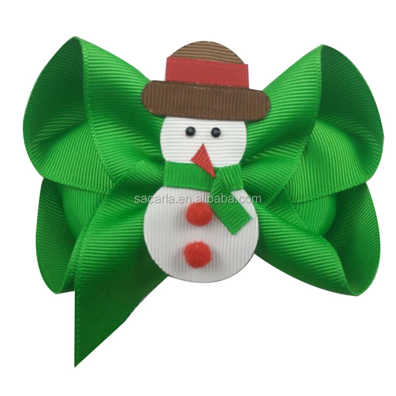 Xmas Hair Clips For Baby Girls Grosgrain Ribbon Bows bowknot snowman Christmas Hair Bows Hair Accessories