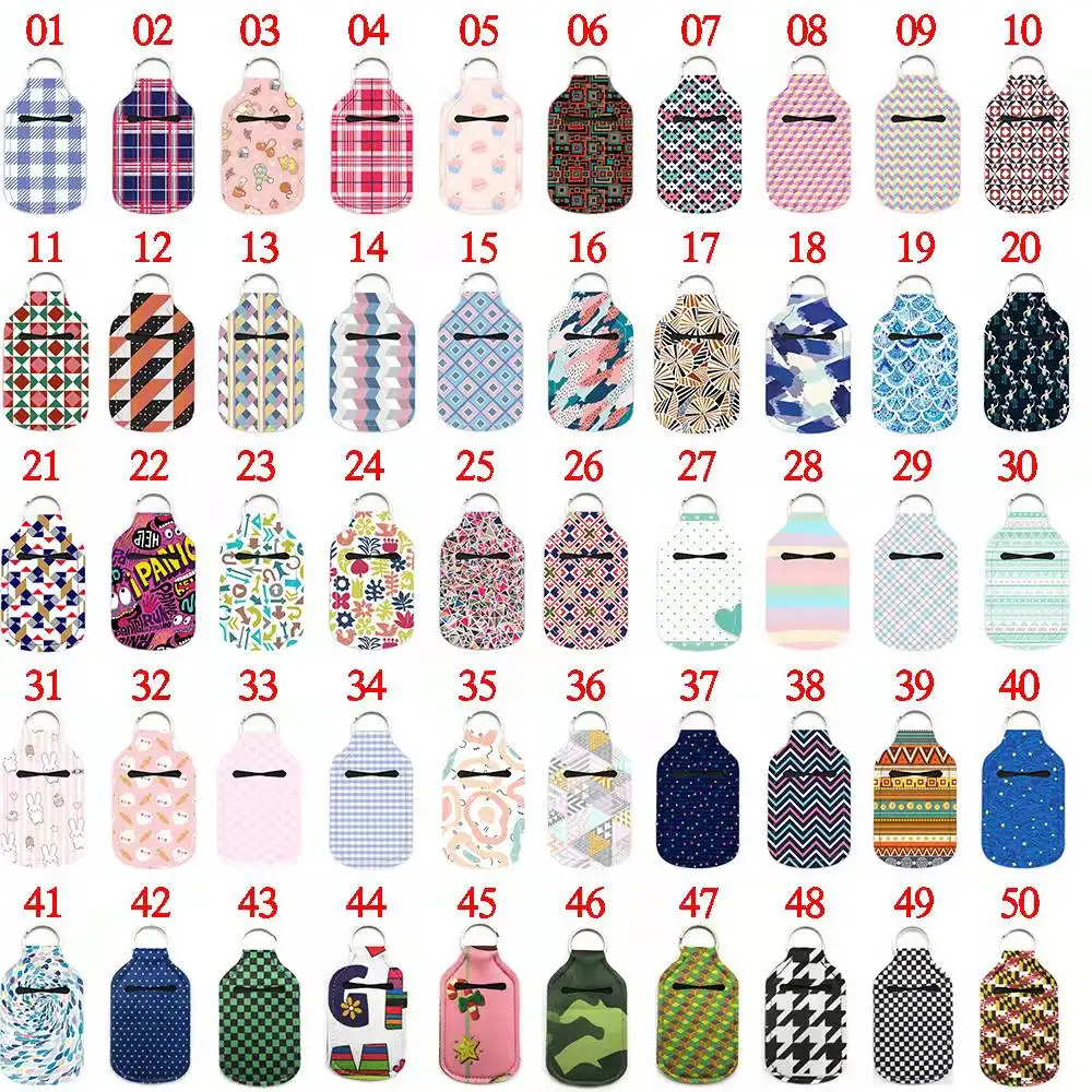 2022 Sublimation  Pocketable Neoprene 30ML Size Hand Sanitizer Bottle Holder Chapstick Wristlet Keychain With Lip Holder