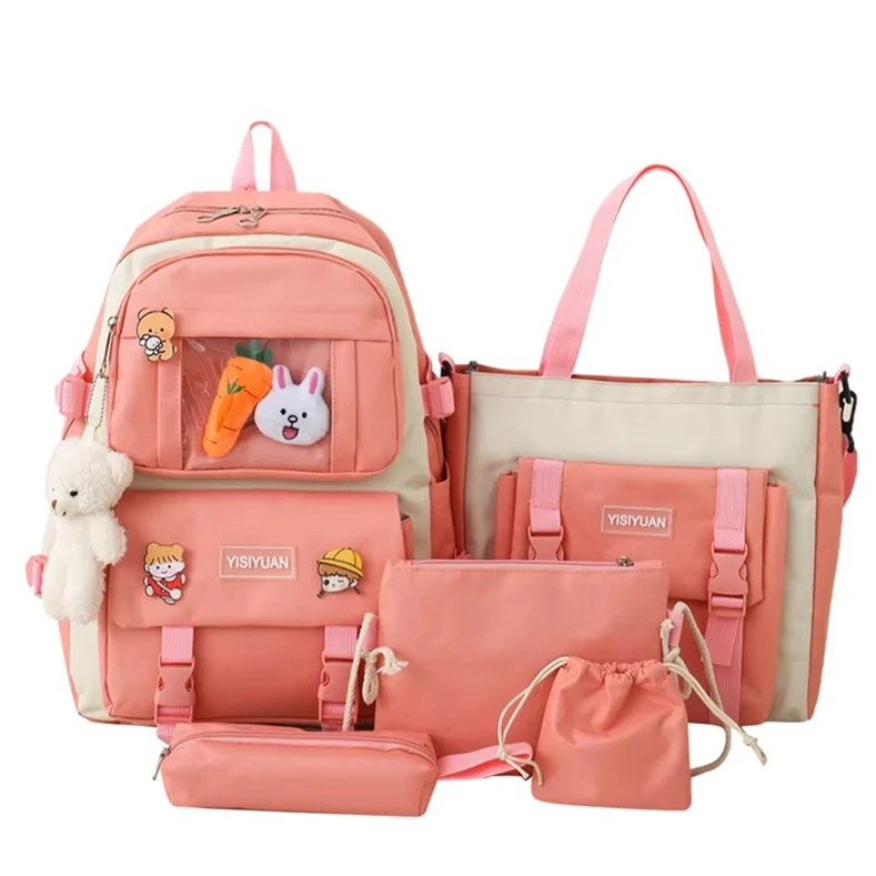 2025 New design fashion 5 pcs set girls bags school backpacks set for teens