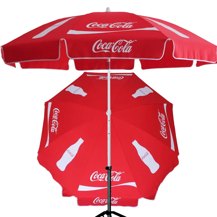 Promotional Cheap Portable Advertising Beach Umbrella With Custom Logo Printing Coca Cola Brand