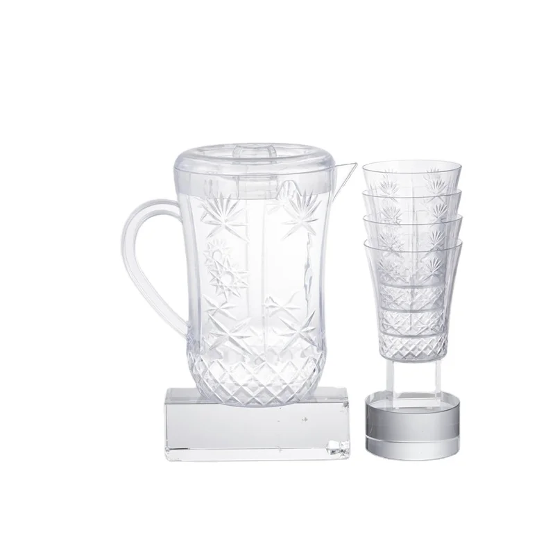 Large Volume 2.4 Litres Cold Dink Dispenser Transparent Plastic Pitcher with 4 Cups