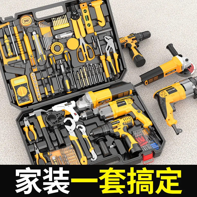 118PCs High-Power Tool Kit with Impact Drill Angle Grinder 12V Lithium Electric Drill Glue Gun Sander OEM Supported