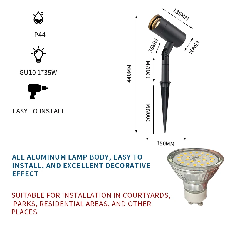 Spike Light RoHS CE Black 220v-240v plug-in GU10 Garden Spot Landscape Garden Light