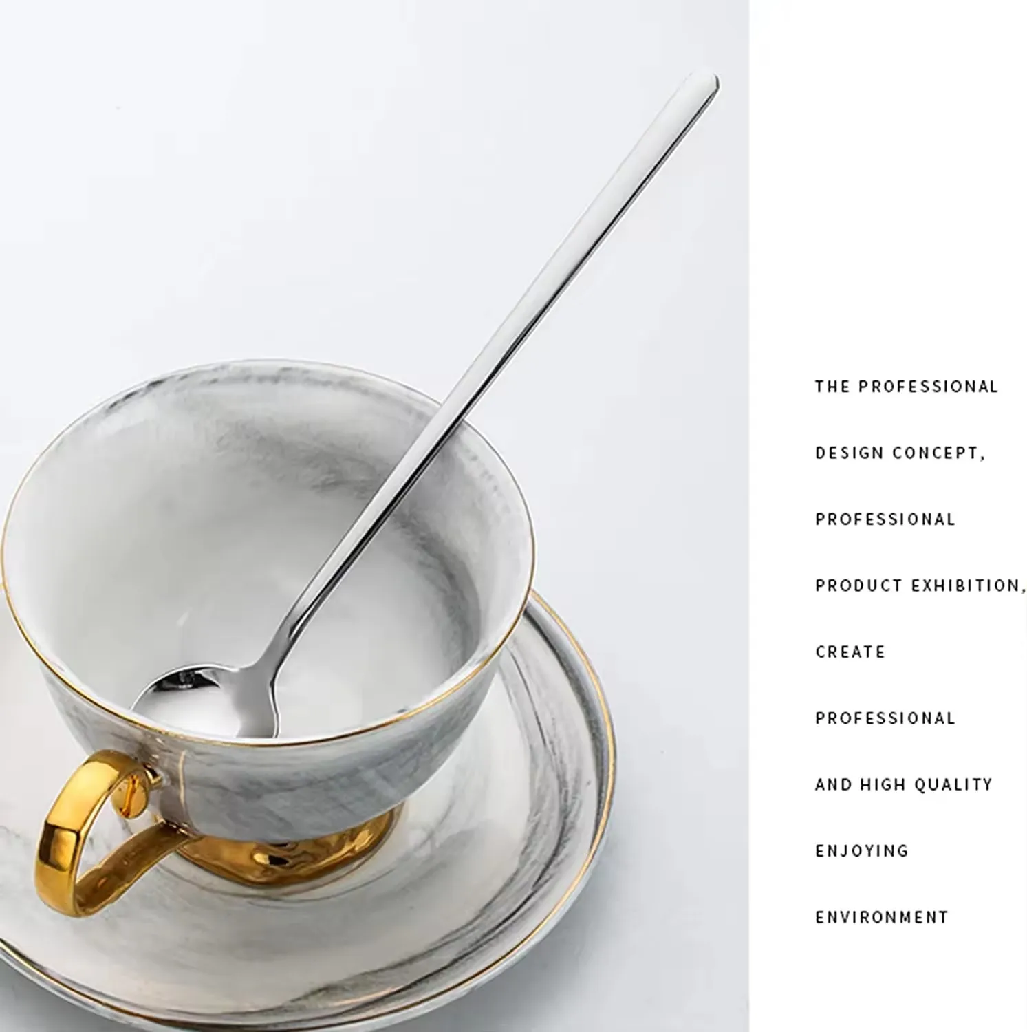 Custom Korean Wedding Gift Coffee Dessert Ice Cream Scoop Long Handle 9.44inch Brass Stainless Steel Gold Tea Small Ice Spoon