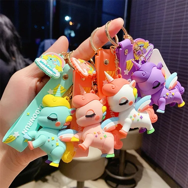 3D pvc Anime keychain charm Unicorn Key Chain accessories promotional car bag pendant keyring Keychain