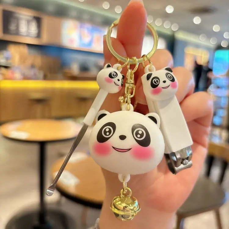 3D Cartoon Panda Nail Key chain Cute Ear Spoon Bag Pendant Nail Knife Keychain Small Gift