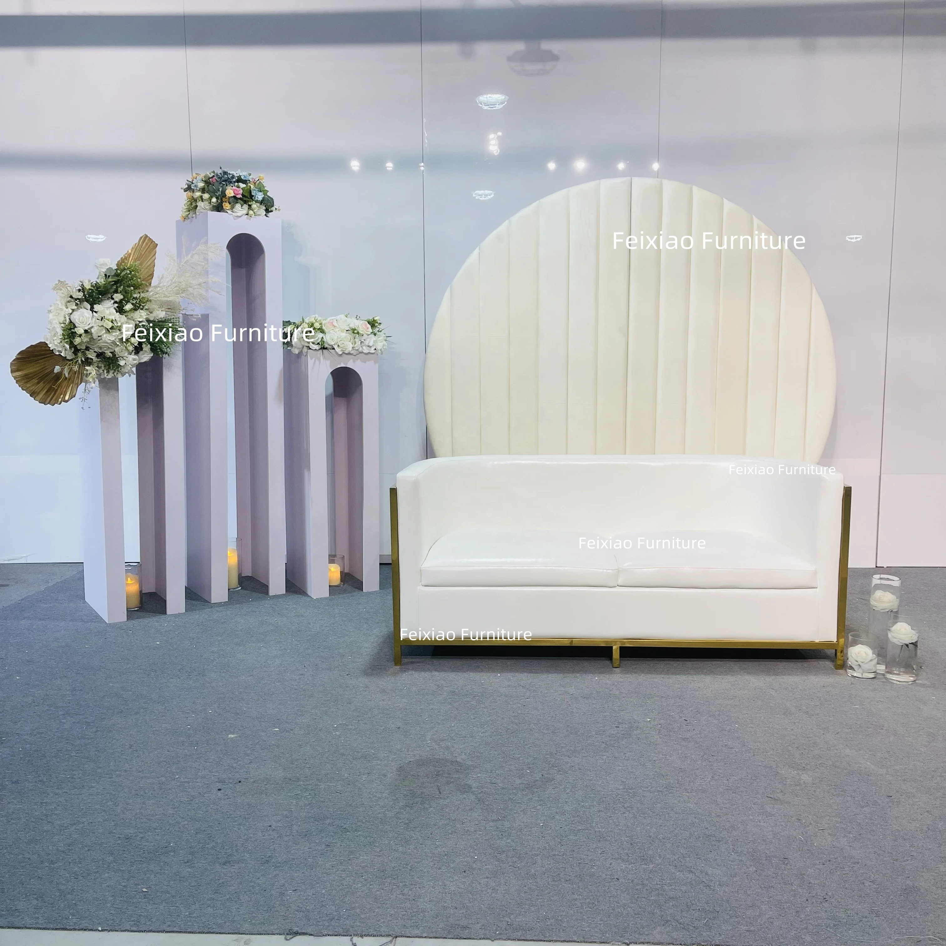 Luxury Wedding Furniture Suppliers White Sofa Chair Gold Stainless Steel Living room Sofa Set for Sale
