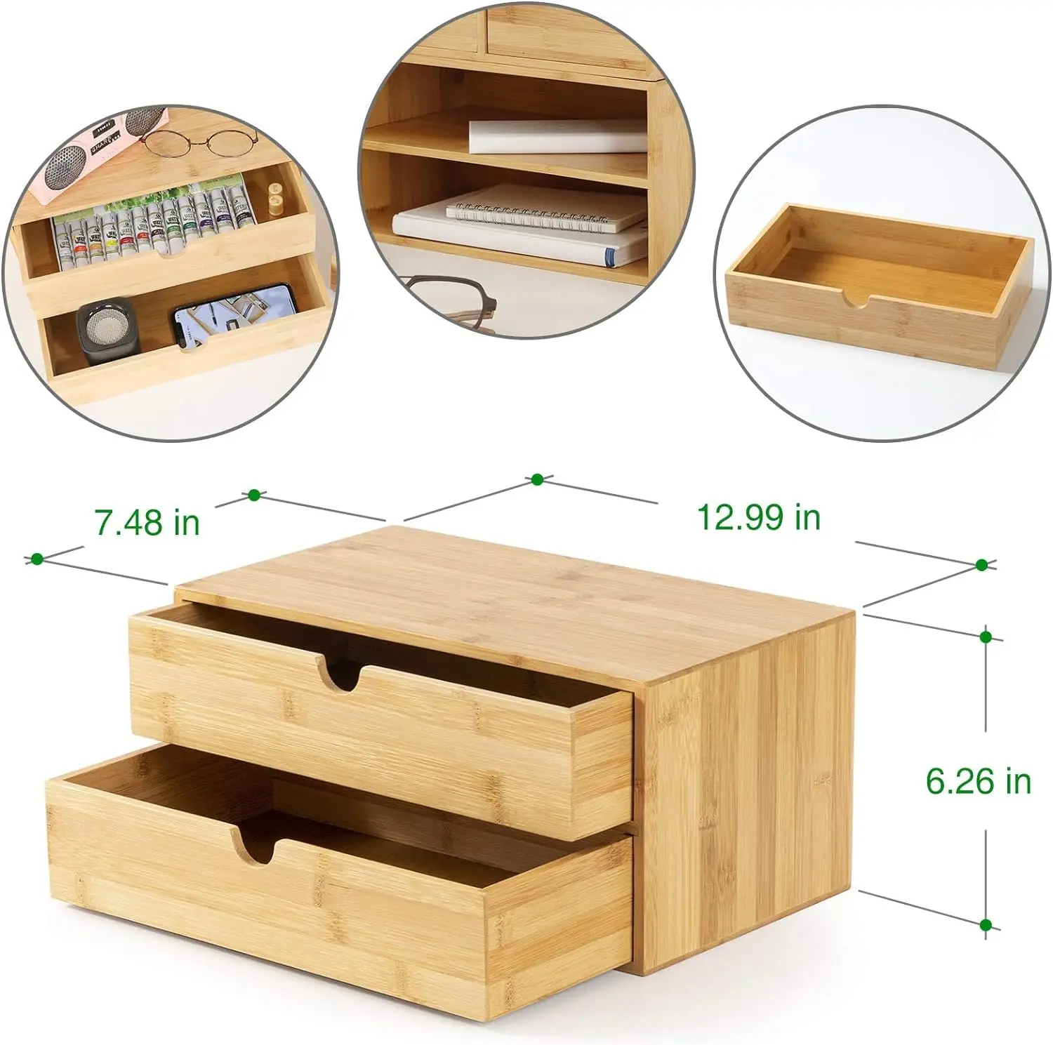 Bamboo Desk Organizer - Mini Bamboo Desk Drawer Tabletop Storage Organization Box