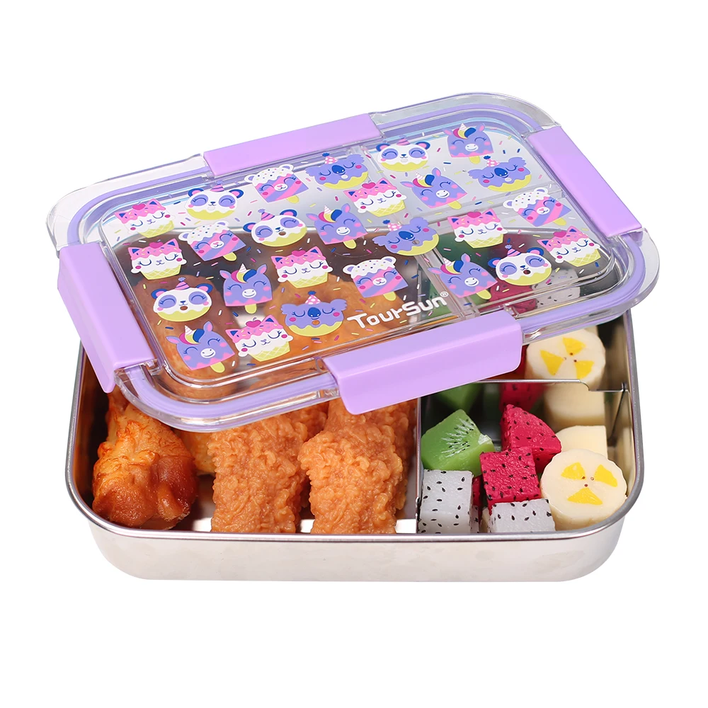 toursun wholesale airtight printed  3 compartments stainless steel bento box lunch box