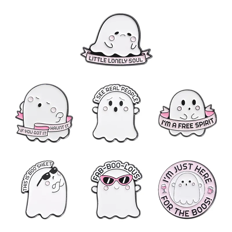 White Simple Horror Halloween Ghost Cute Brooch Costume Accessories Collar Pin Holiday Souvenir Gift Medallion
