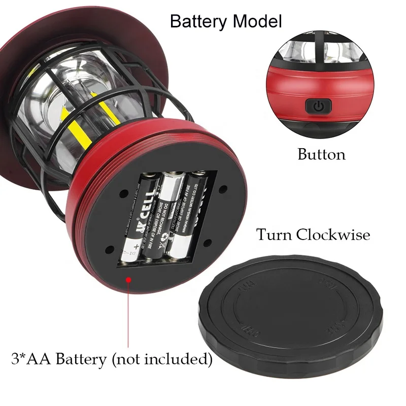 Hanging Hook Dimming Switch Portable AA Battery Vintage COB LED Camping Light Outdoor Tent Retro Lantern Light