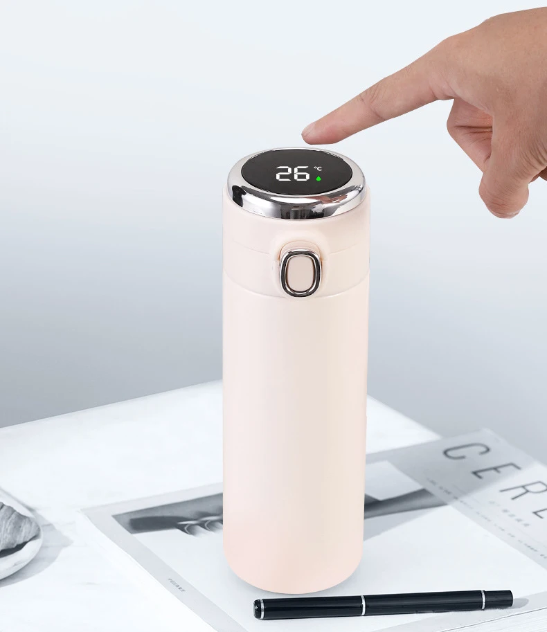 Beauchy Portable 420ml 304 Stainless Steel Bounce Coffee Cup Vacuum Flask Smart Water Bottle With Led Temperature Display