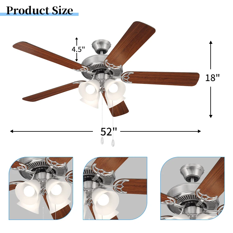 Hot selling Factory Price Brand New 2024 Traditional 5 blade ceiling fan brush nickel ceiling fan for Living room