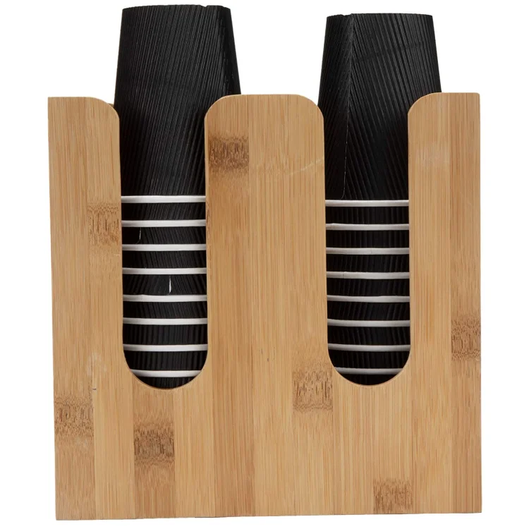 bamboo 2 compartment brown kitchen storage holder bamboo cup rack wooden cup lid organizer