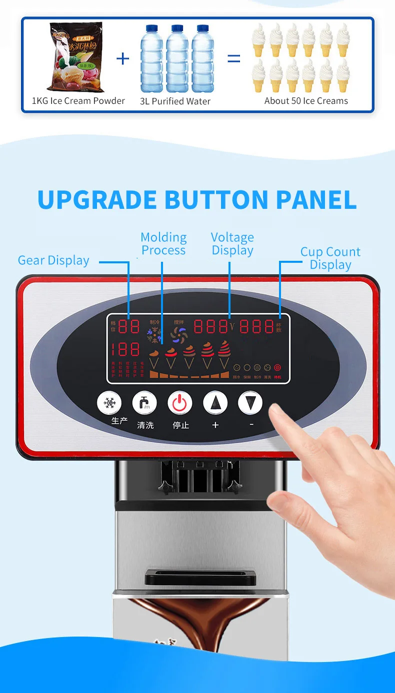 Commercial Intelligent Automatic Pre-Cooling Alert High Output Cone Type Equipment Soft Serve Ice Cream Machine