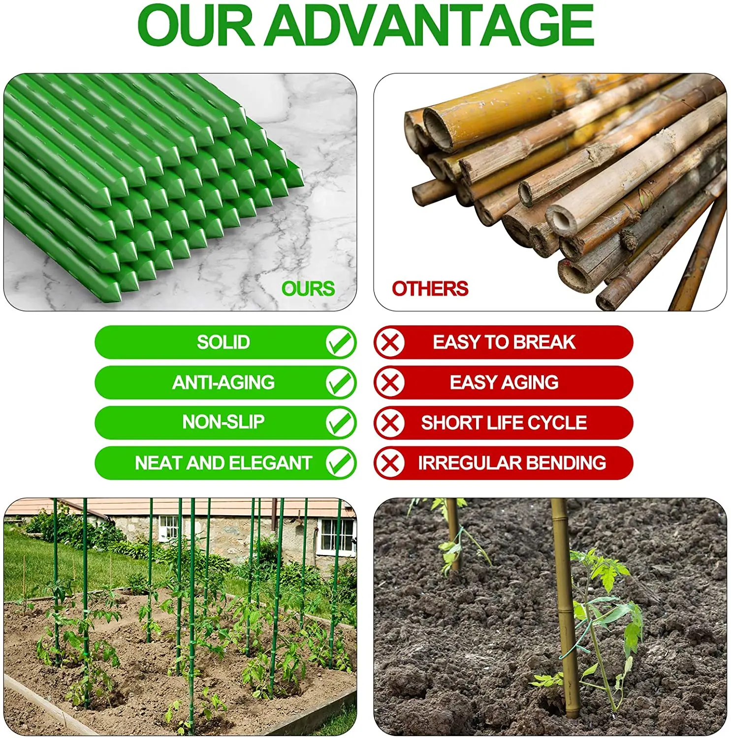 Garden Plant Climbing Stick Flower Support Stake Tomato Stand Plastic-Coated Steel Pole Agriculture Greenhouse Pillar