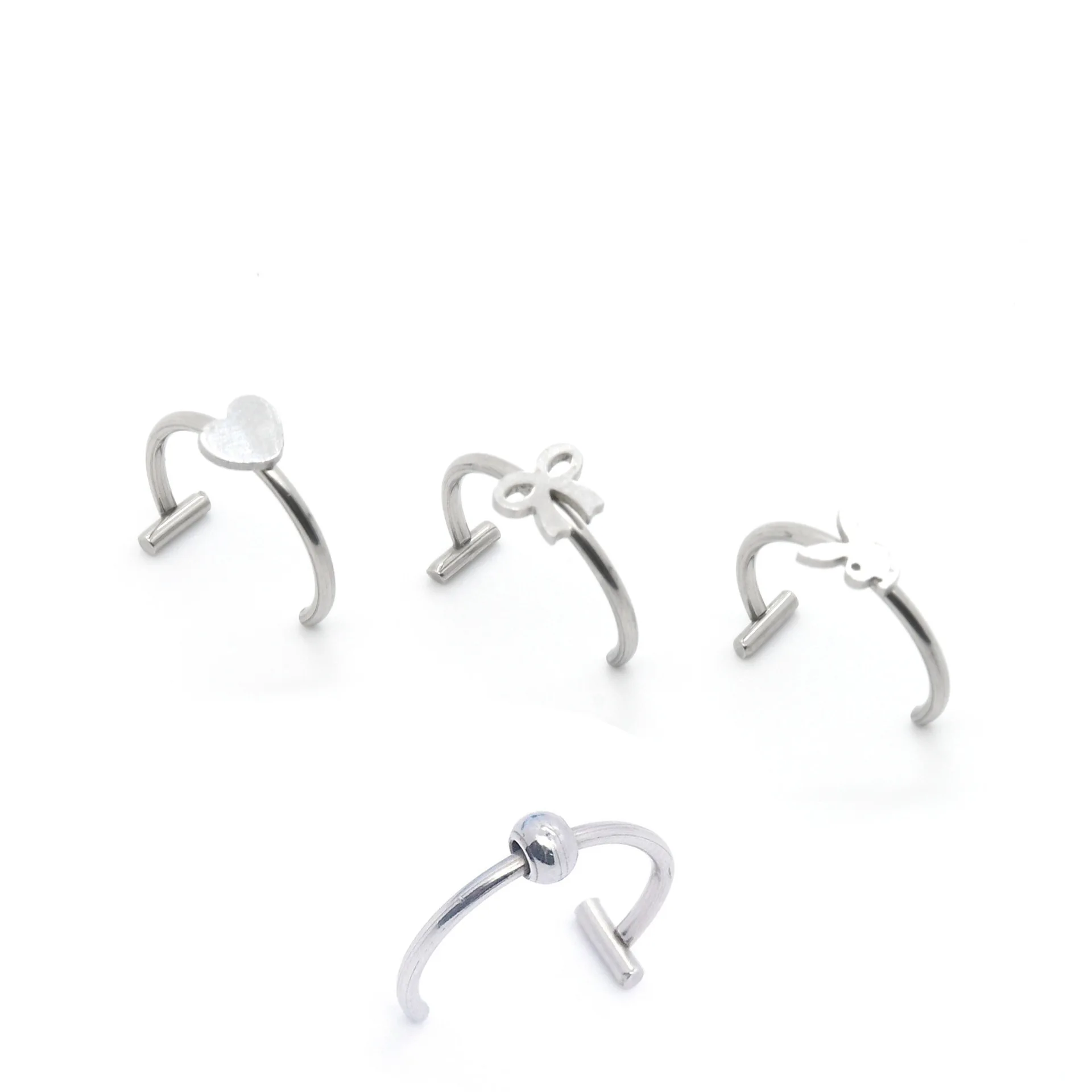 Gaby wholesale heart shaped 20G 316L stainless steel fake lip ring non piercing clip on labret body jewelry for women