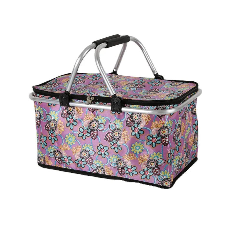 New Design Portable Folding Aluminium Handle Shopping Basket Collapsible Picnic Foldable Basket