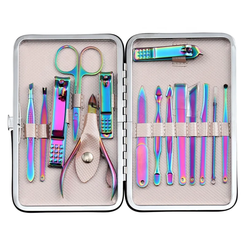 Rainbow Nail manicure Metal 2 Way Pedicure Manicure set personal Care Cleaner Nail Cuticle Kit
