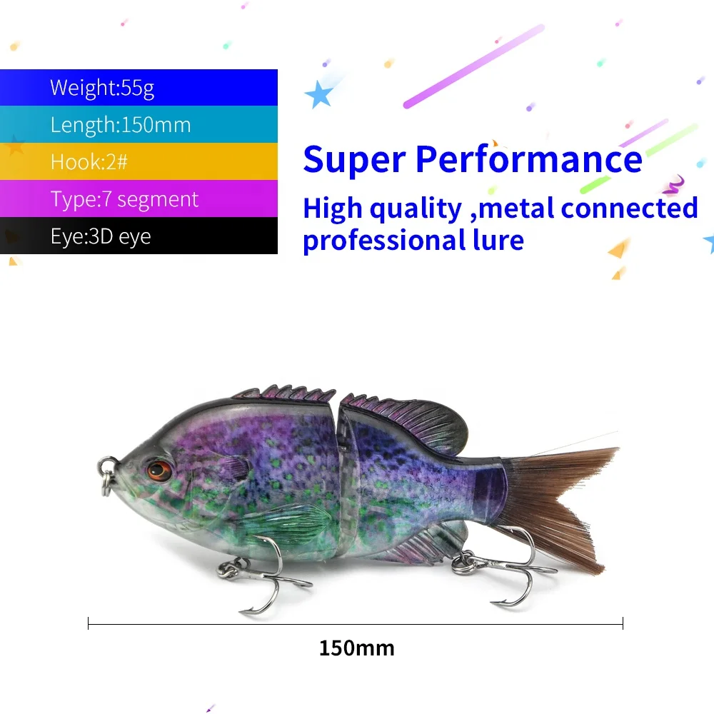 2 Section Bluegill Brush Tail Glide Swimming Bait sinking or floating lure for bass fishing