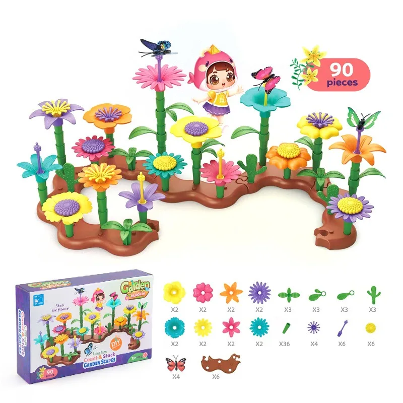 Wholesale New Plastic Flower Building Block Set Garden DIY Construction Toy Set for Kids