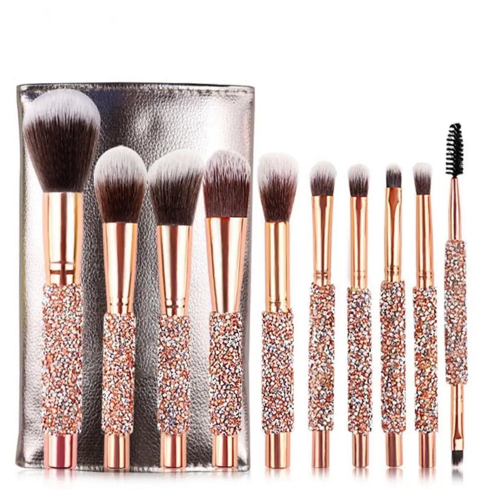 10pcs Diamond Professional Kit Private Label Powder Eye Shadow Eyebrow Crystal Style Makeup Brush Set
