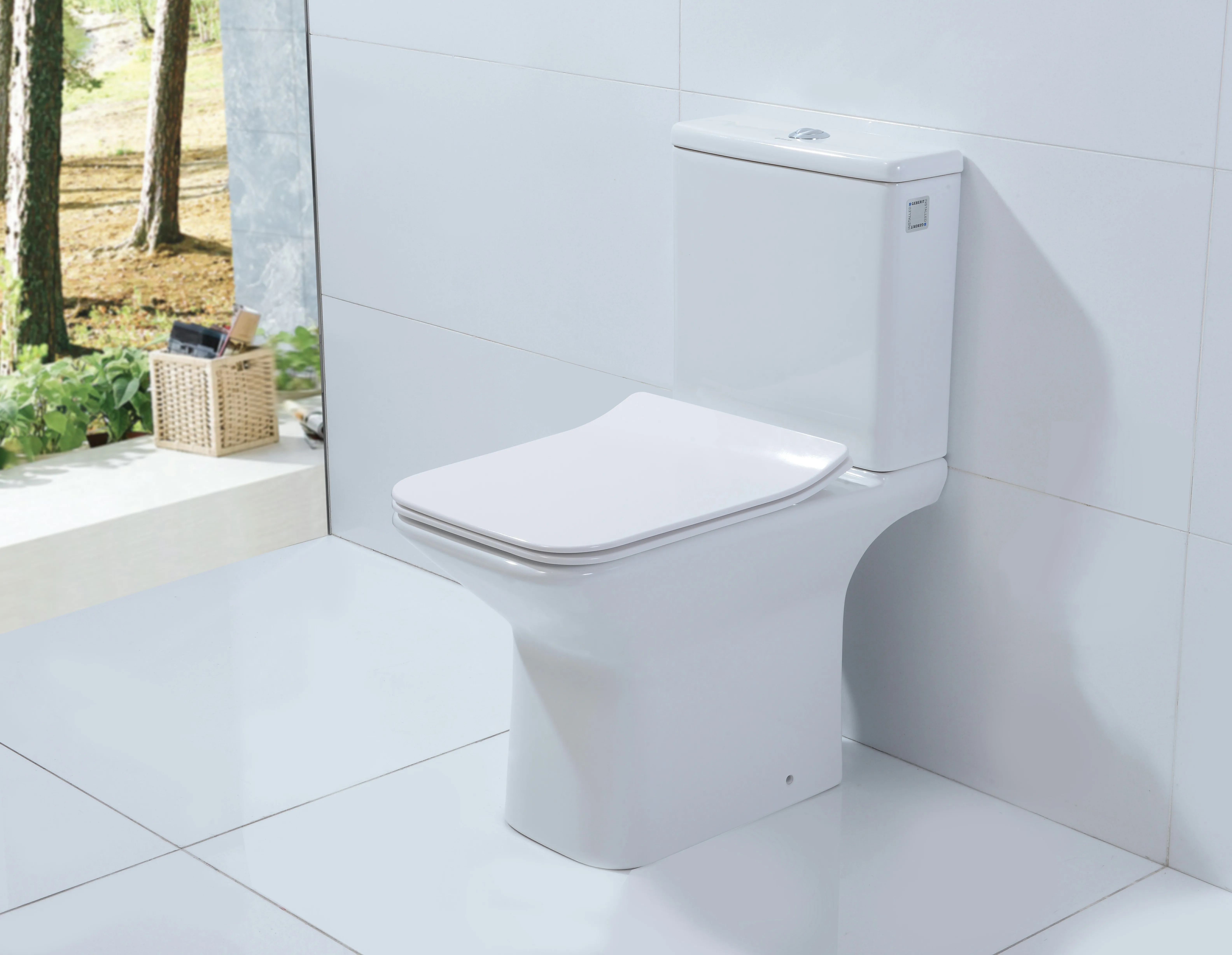 Bathroom ceramic soft closing seat cover 2-piece easy-clean glaze fashionable square shape ceramic toilet