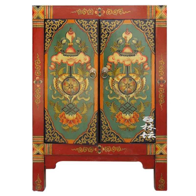 Chinese Eco-friendly Antiqued Hand Painted Home Furniture Dining Room Solid Wood Nordic Tibet Cabinet
