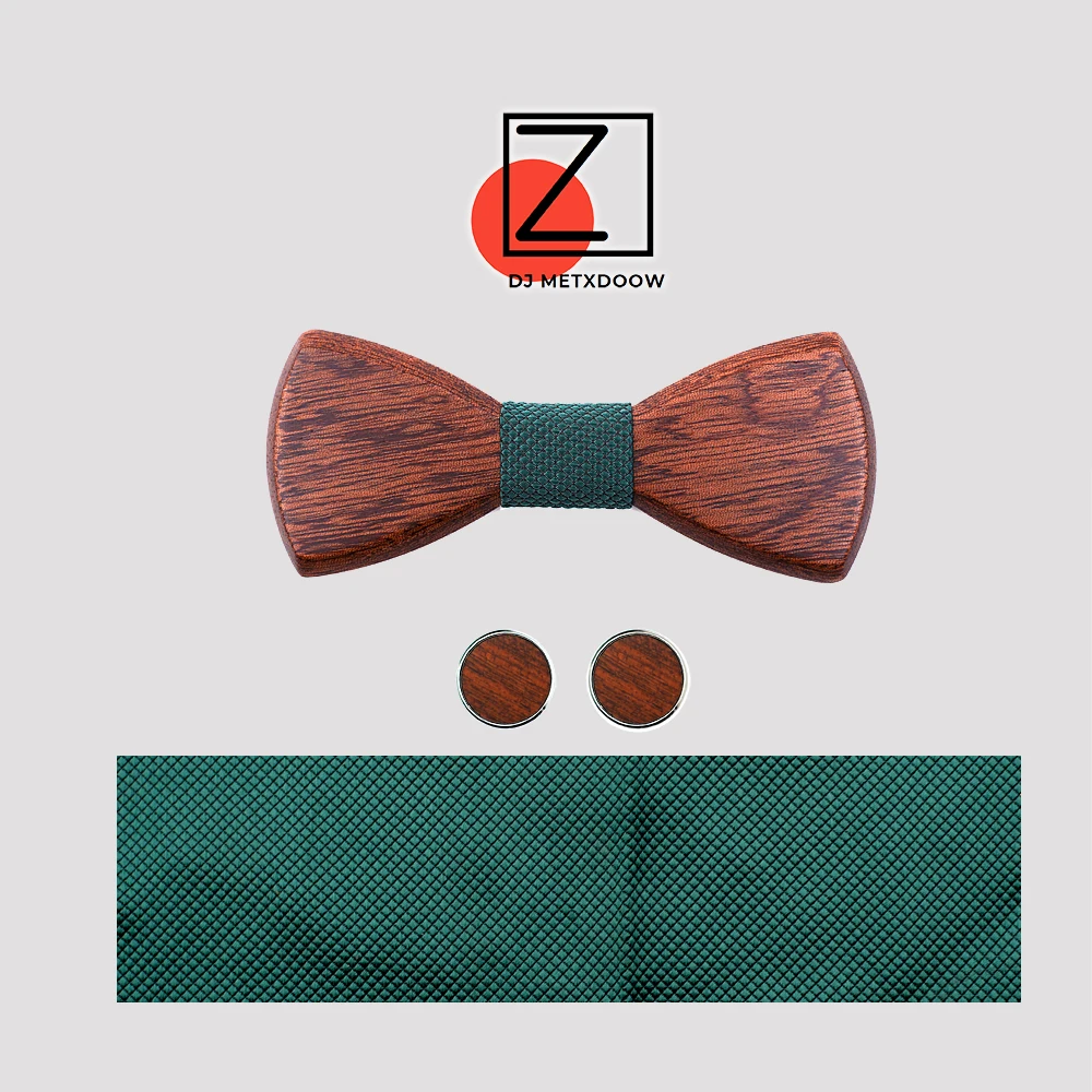 Fashion Wood Bowtie Pocket Square Cufflinks Brooch Set Red Blue Floral Bowtie Wooden Box Suit Mens Business Wedding