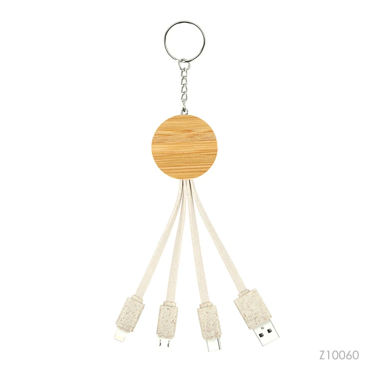 Bamboo Eco Friendly Ring 3 In 1Multifunction USB Charge Cable TYPE-C Lightning Fast Charger