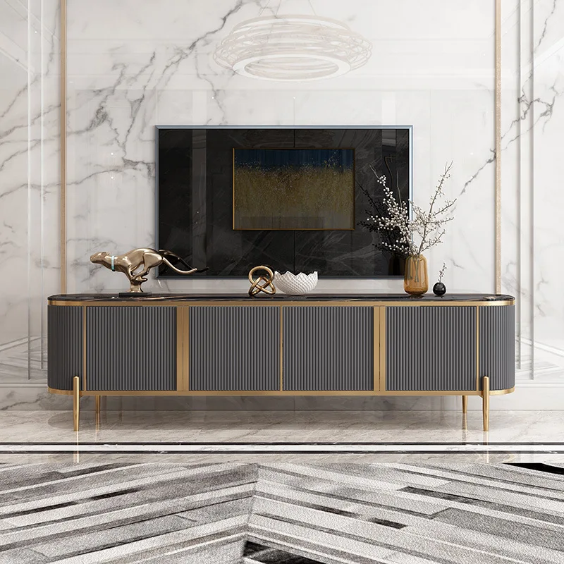 Modern luxury design dark grey marble top stainless steel living room furniture design TV table