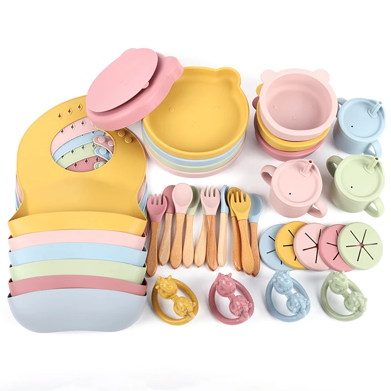 Детская силиконовая ложка для обучения младенцу, набор силиконовых чашек