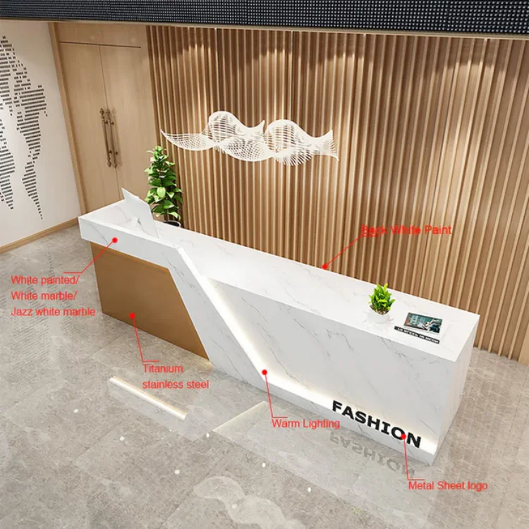 USA CA UK AU GER Local Stock Simple Design Wooden Logo Hotel Spa Reception Counter Table Desk Clothing Store Design For Sale