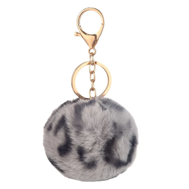 8cm mixed color leopard print gold metal chain diy bag pendant furry ball